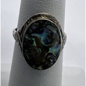 925 STERLING SILVER RING WITH ABALONE SHELL  SIZE 4.5